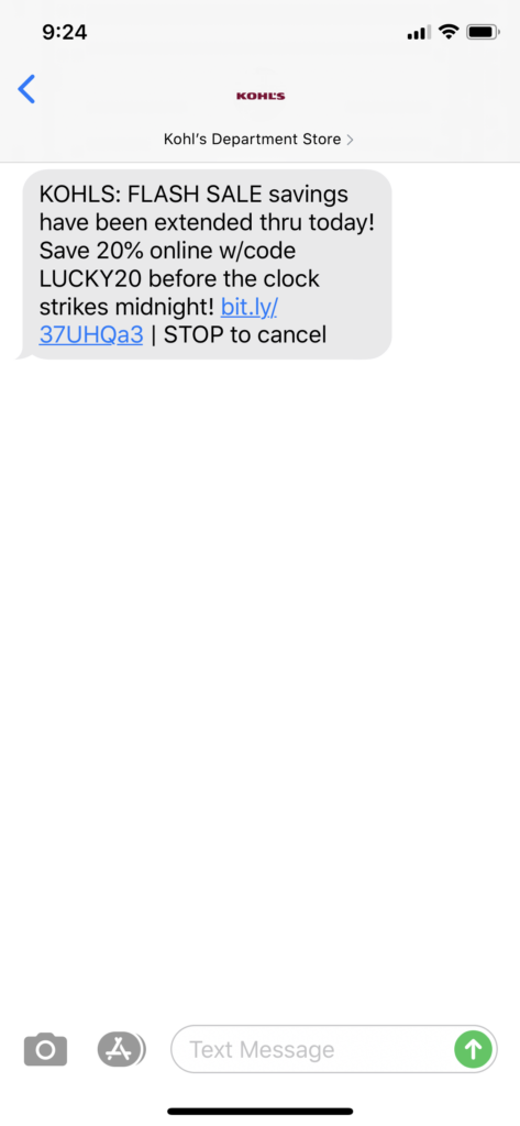 Kohl's Text Message Marketing Example - 03.10.2020
