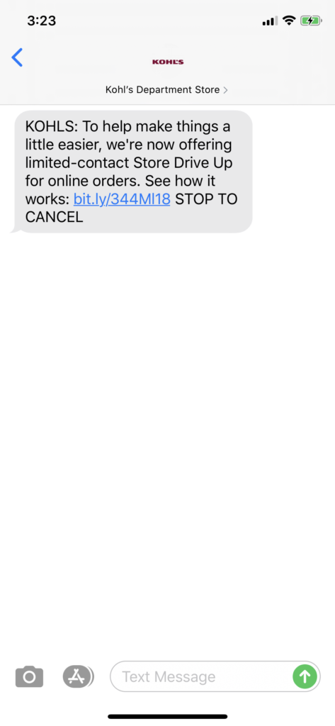 Kohl’s Text Message Marketing Example - 04.08.2020