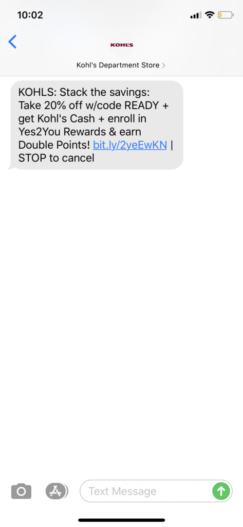 Kohl’s Text Message Marketing Example - 04.16.2020