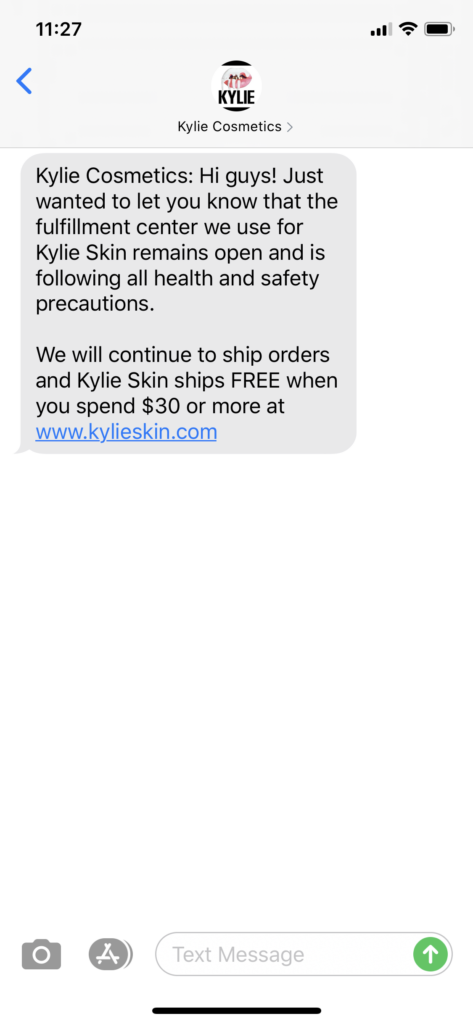 Kylie Cosmetics Text Message Marketing Example - 04.02.2020