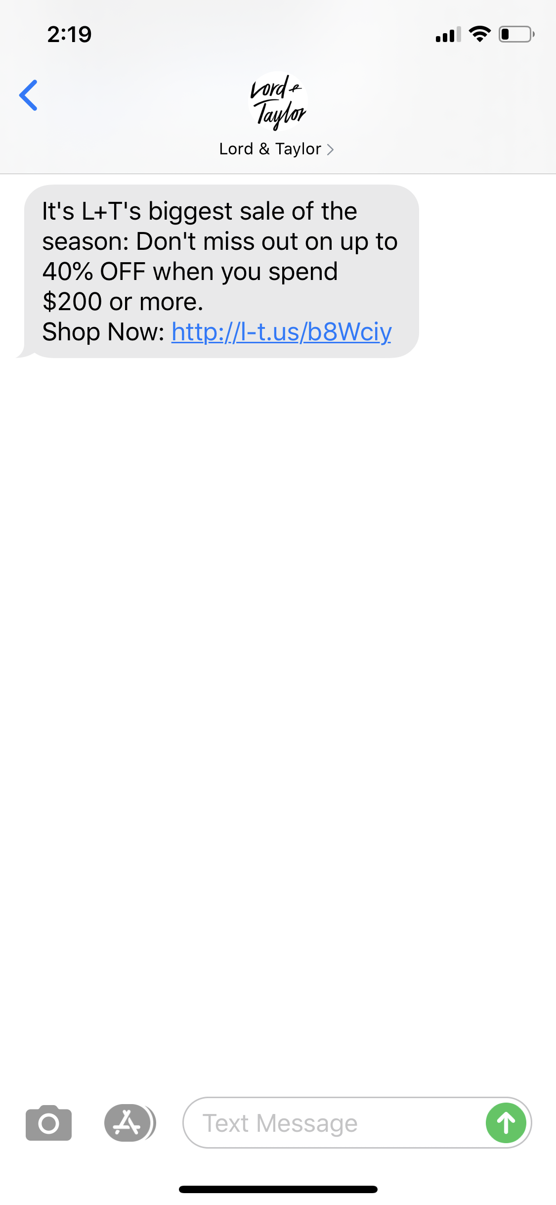 Lord & Taylor Text Marketing Examples