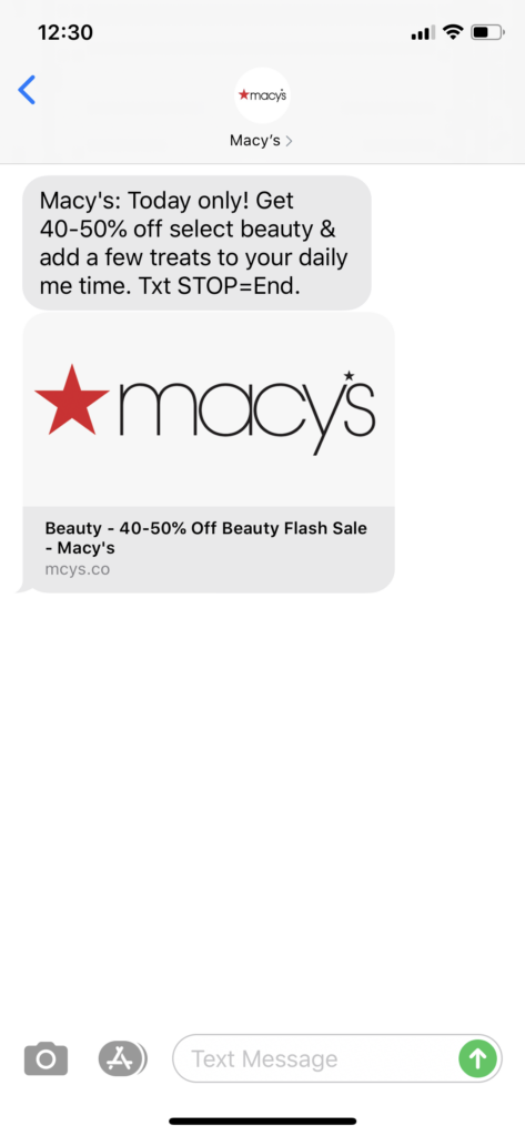 Macy's Text Message Marketing Example - 04.15.2020