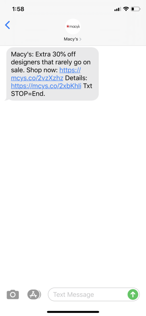 Macy’s Text Message Marketing Example - 03.12.2020