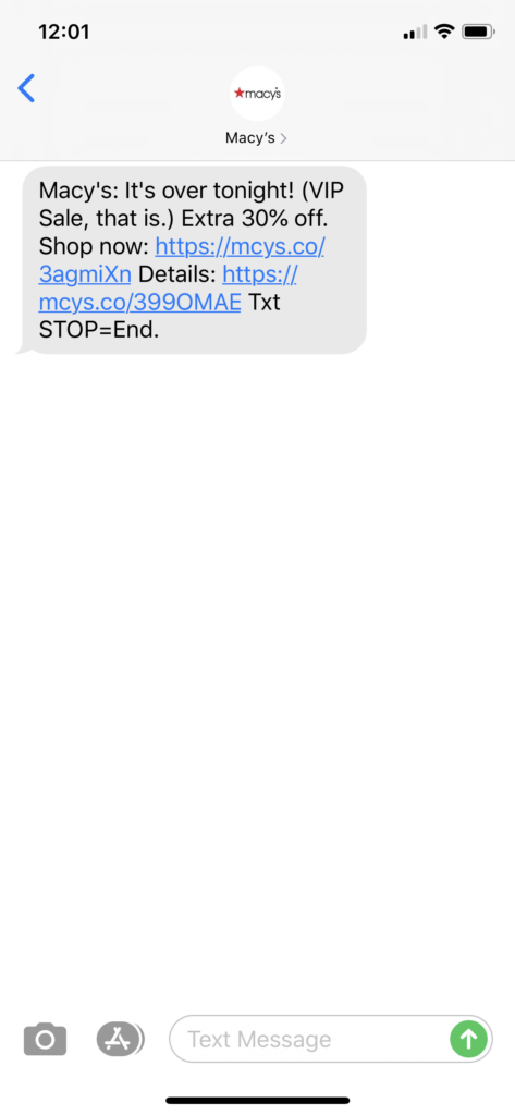Macy’s Text Message Marketing Example - 03.29.2020