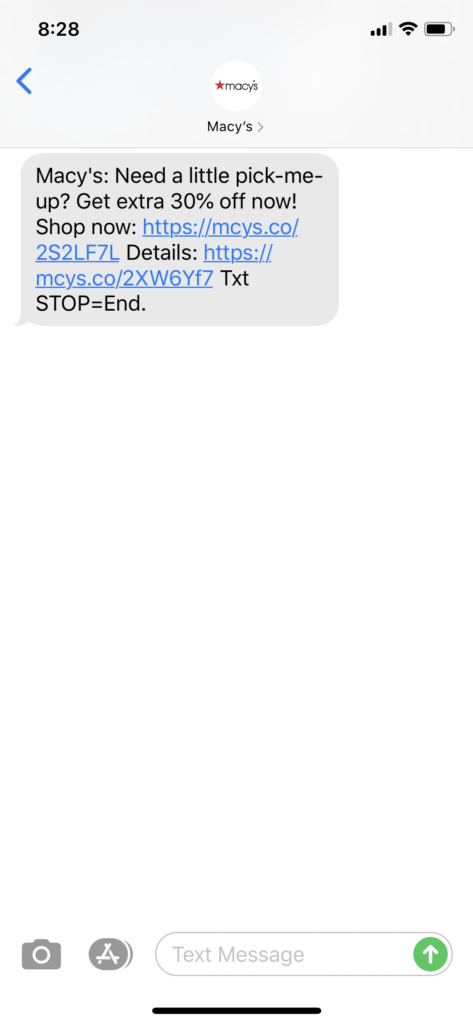 Macy’s Text Message Marketing Example - 04.24.2020