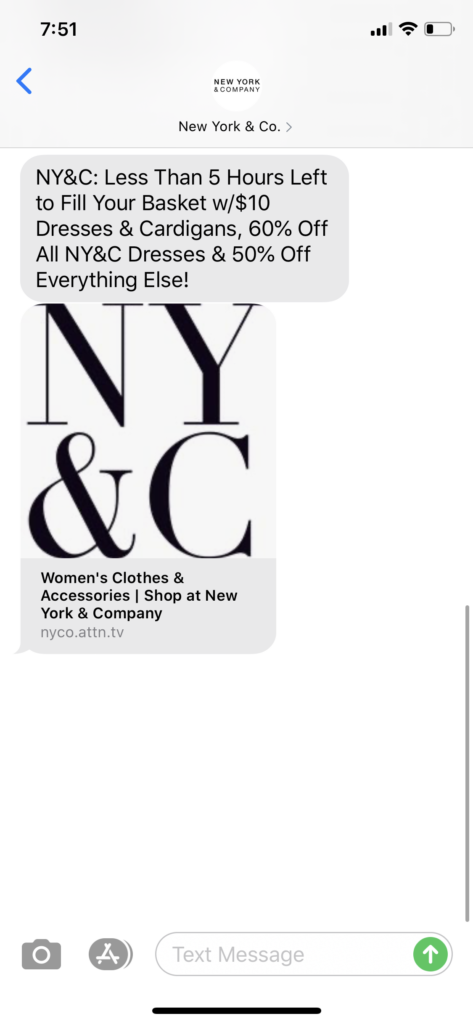 New York &Co Text Message Marketing Example - 04.12.2020