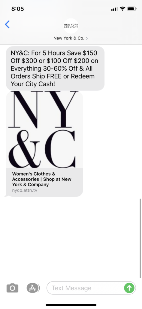 New York & Co Text Message Marketing Example - 04.26.2020