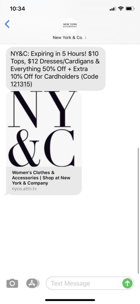 New York & Co. Text Message Marketing Example - 04.19.2020
