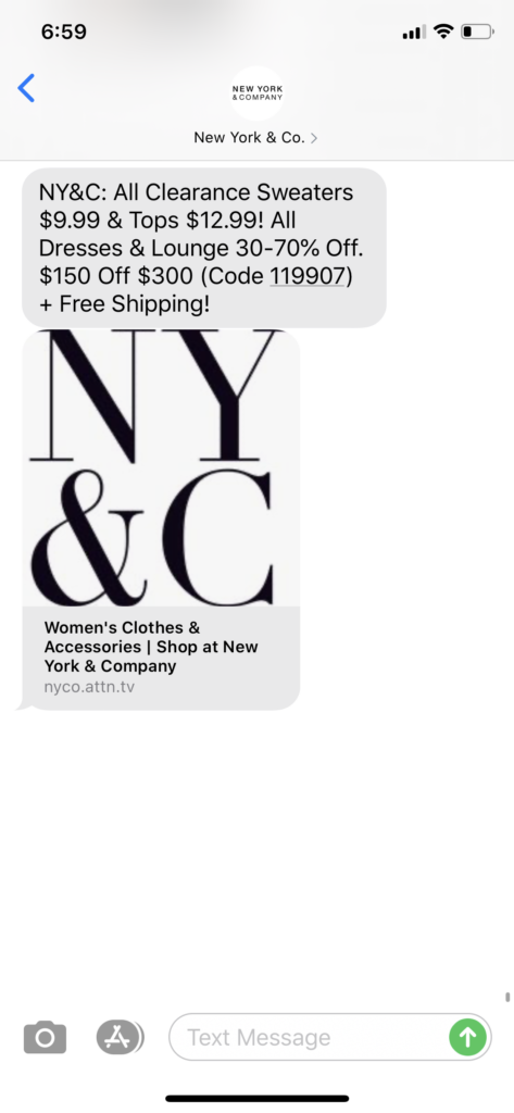 New York and Co Text Message Marketing Example - 02.05.2020