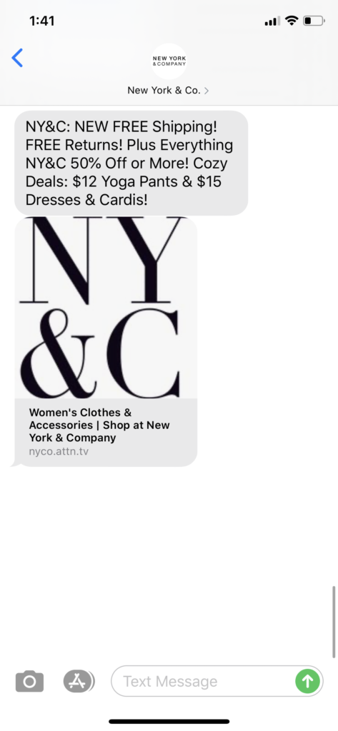 New York and Co Text Message Marketing Example - 02.08.2020
