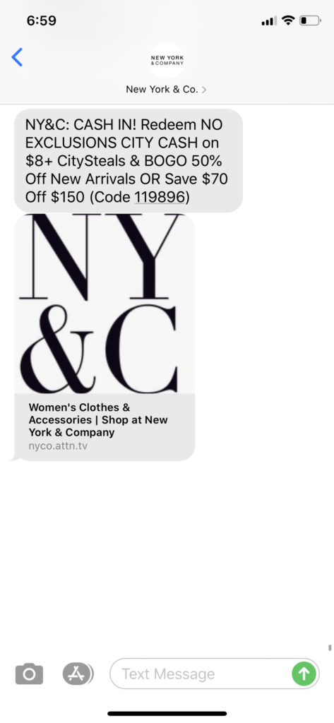 New York and Co Text Message Marketing Example - 02.09.2020