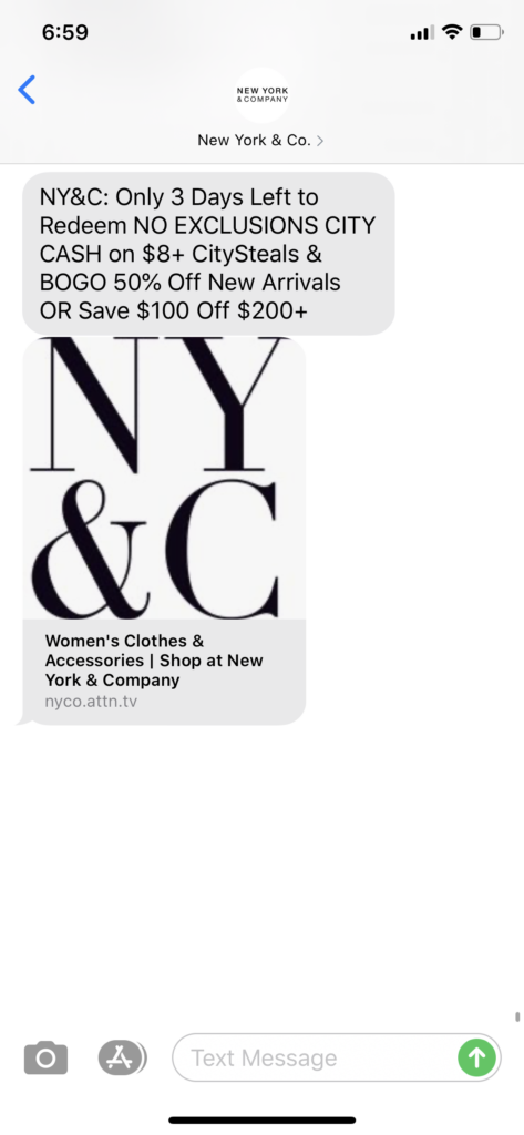 New York and Co Text Message Marketing Example - 02.11.2020