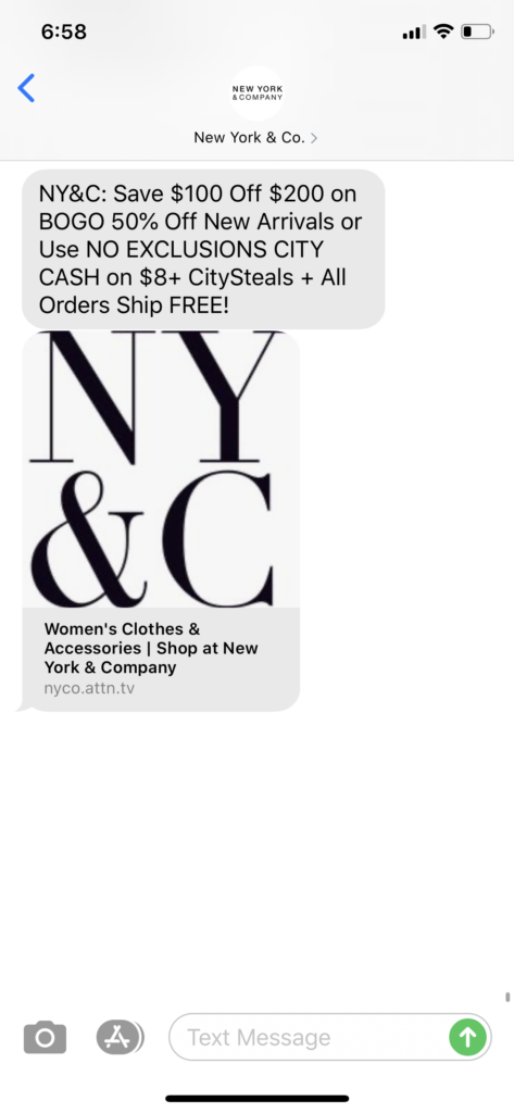 New York and Co Text Message Marketing Example - 03.10.2020