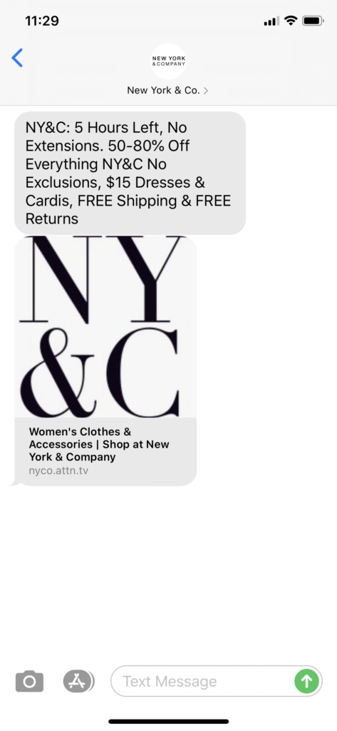 New York and Co Text Message Marketing Example - 03.15.2020