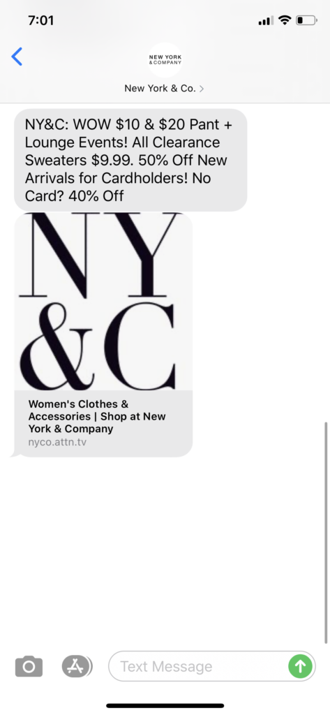 New York and Co Text Message Marketing Example - 03.26.2020