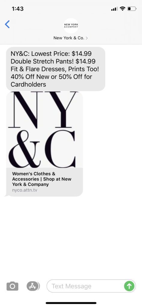 New York and Co Text Message Marketing Example - 03.23.2020