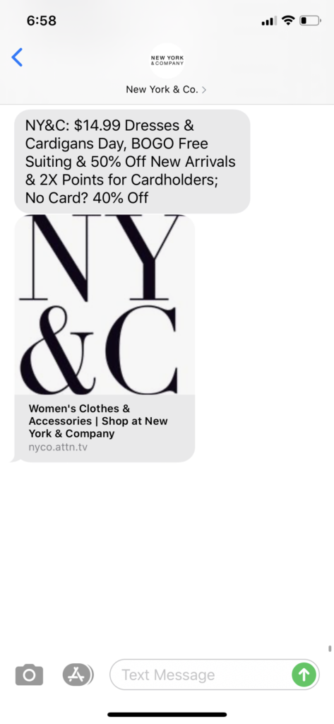 New York and Co Text Message Marketing Example - 04.02.2020