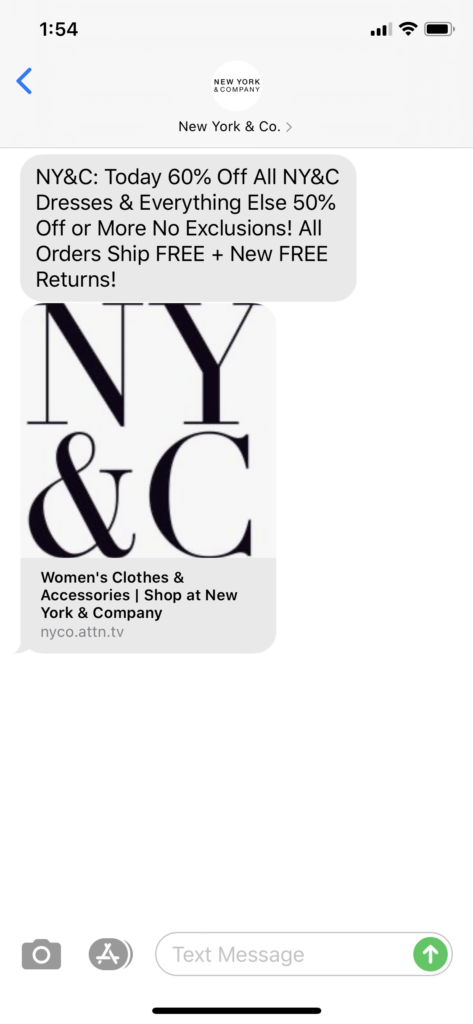 New York and Co Text Message Marketing Example - 04.04.2020