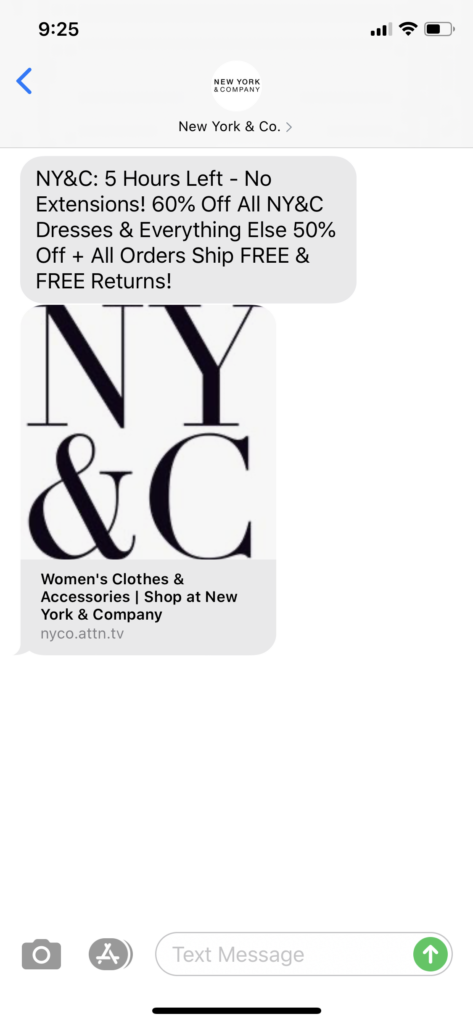 New York and Co Text Message Marketing Example - 04.05.2020