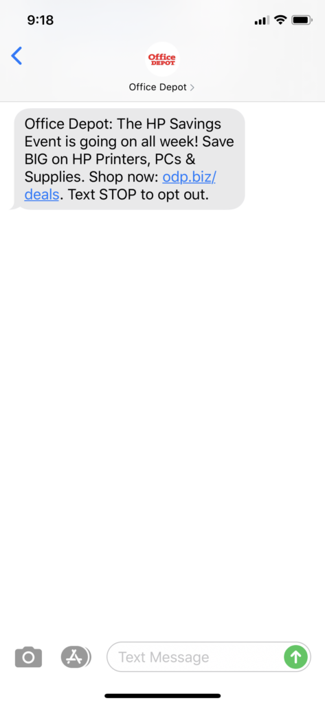 Office Depot Text Message Marketing Example - 03.05.2020
