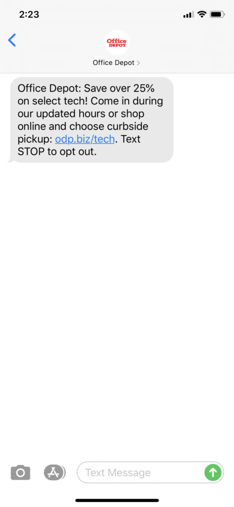 Office Depot Text Message Marketing Example - 03.31.2020