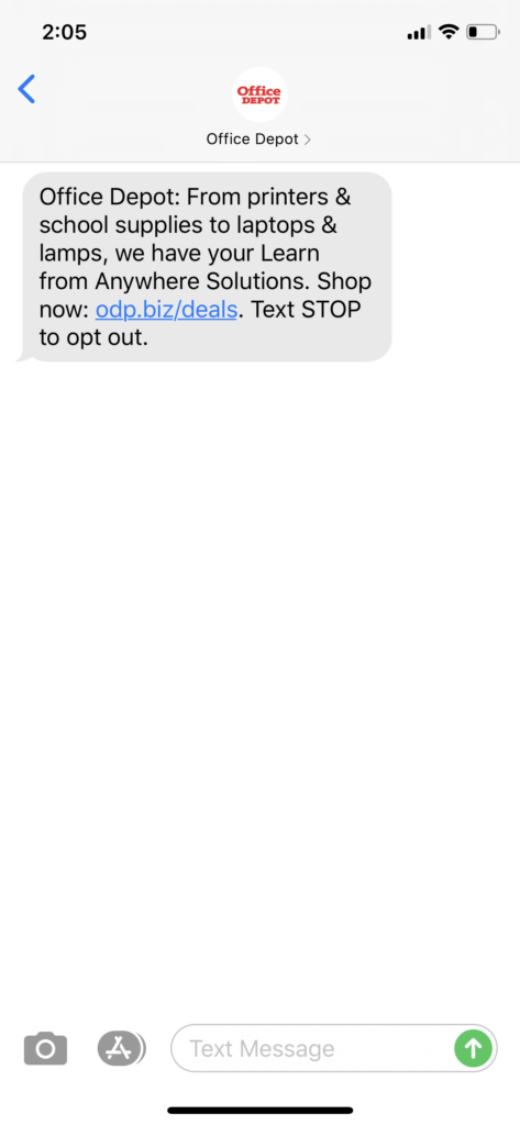 Office Depot Text Message Marketing Example - 04.07.2020