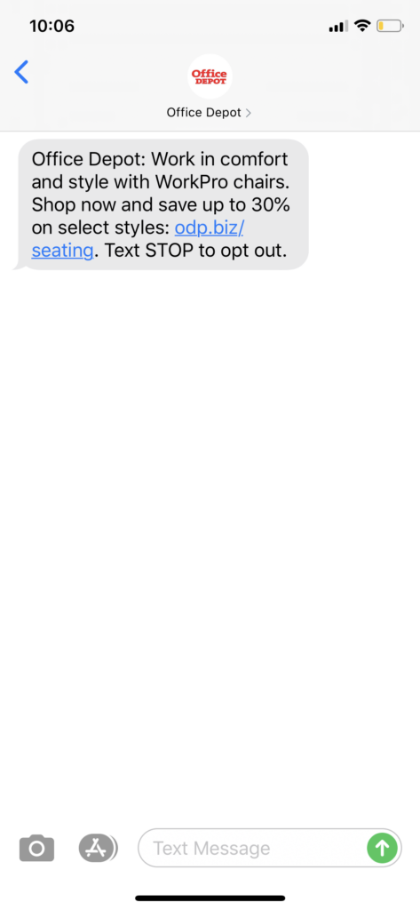 Office Depot Text Message Marketing Example - 04.14.2020