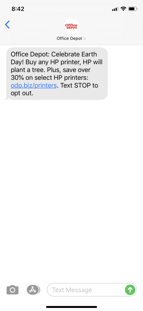 Office Depot Text Message Marketing Example - 04.22.2020