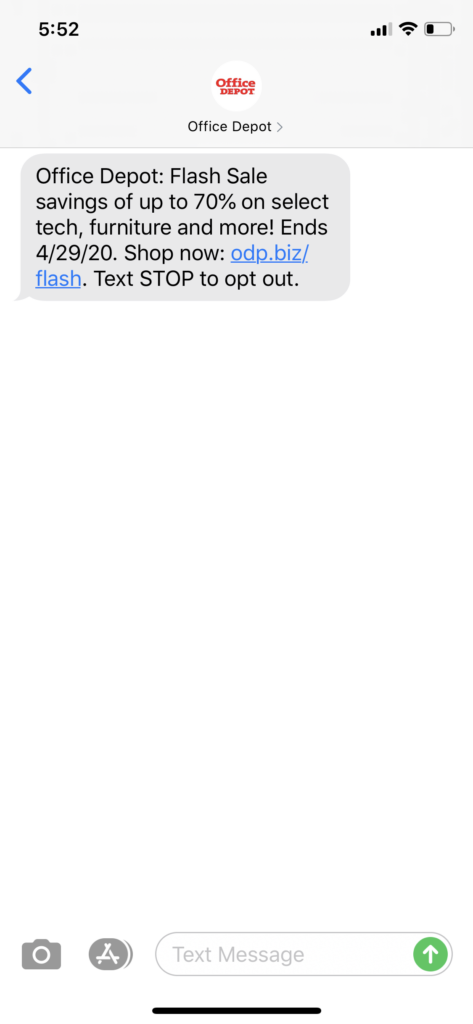 Office Depot Text Message Marketing Example - 04.28.2020