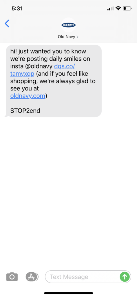 Old Navy Text Message Marketing Example - 04.29.2020