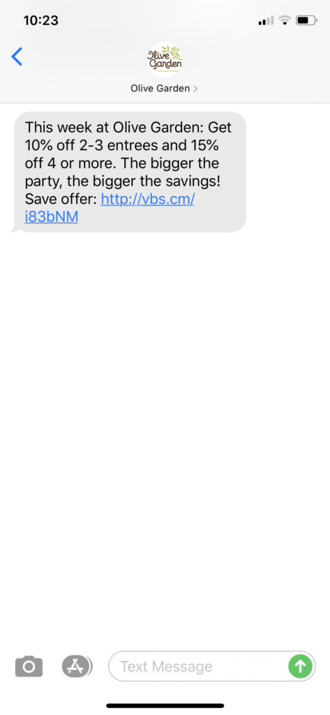 Olive Garden Text Message Marketing Example - 03.03.2020