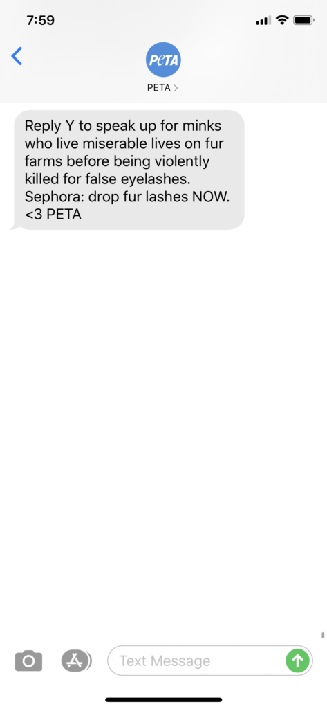 PETA Text Message Marketing Example - 02.28.2020
