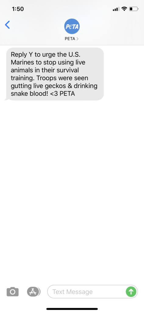 PETA Text Message Marketing Example - 02.29.2020