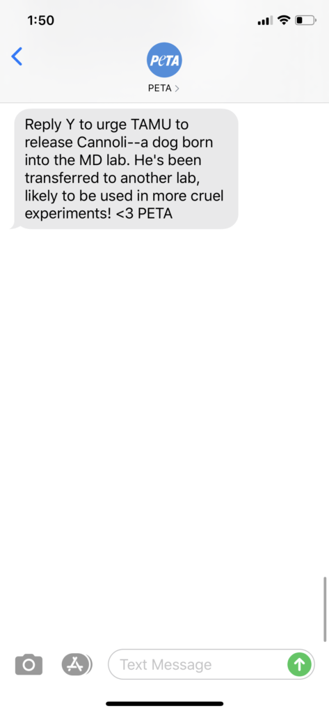 PETA Text Message Marketing Example - 03.10.2020