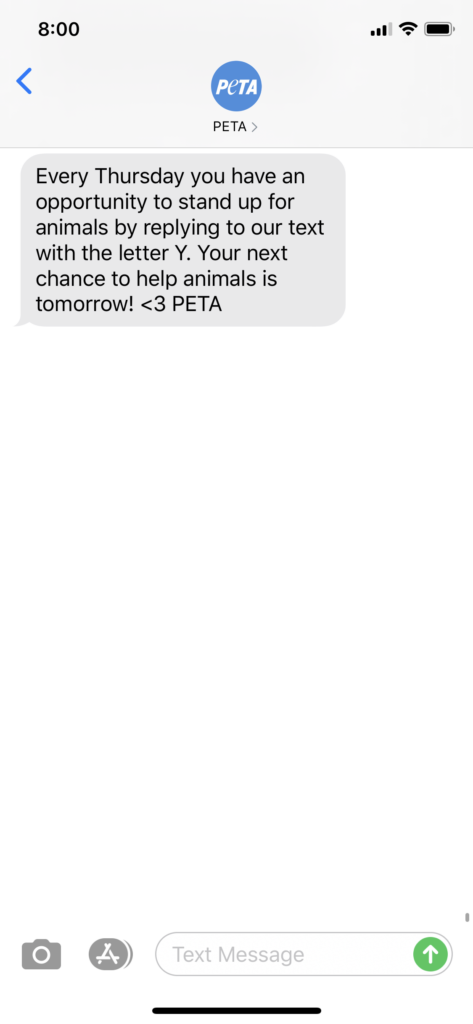 PETA Text Message Marketing Example - 03.19.2020