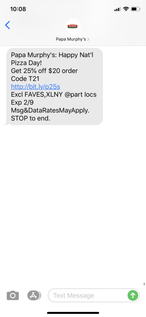 Papa Murphy’s Text Message Marketing Example - 02.09.2020