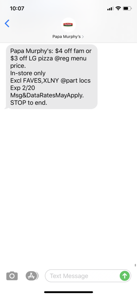 Papa Murphy’s Text Message Marketing Example - 02.19.2020