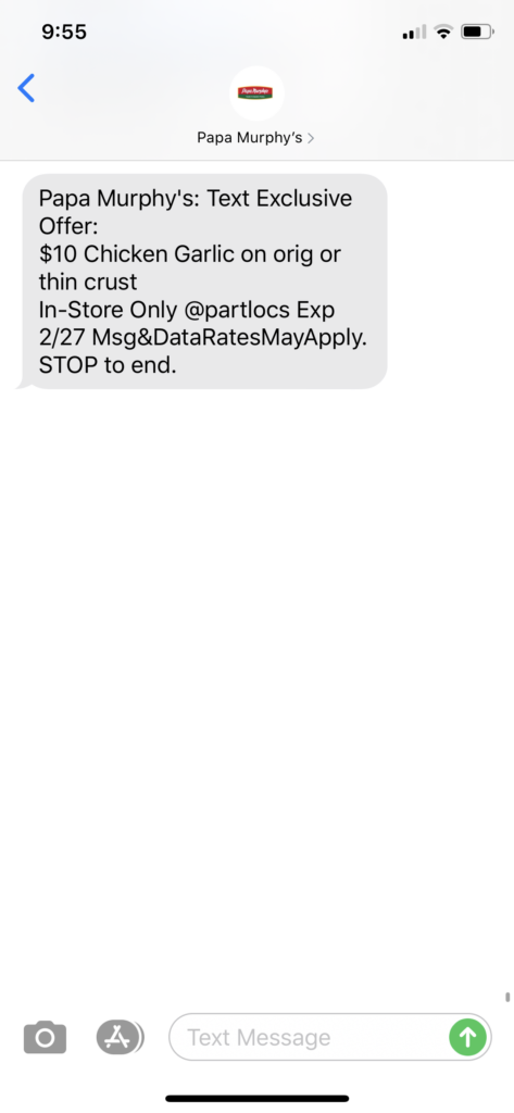 Papa Murphy’s Text Message Marketing Example - 02.27.2020