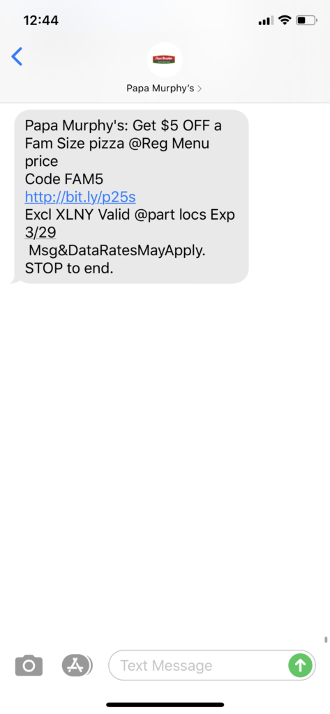 Papa Murphy’s Text Message Marketing Example - 03.27.2020