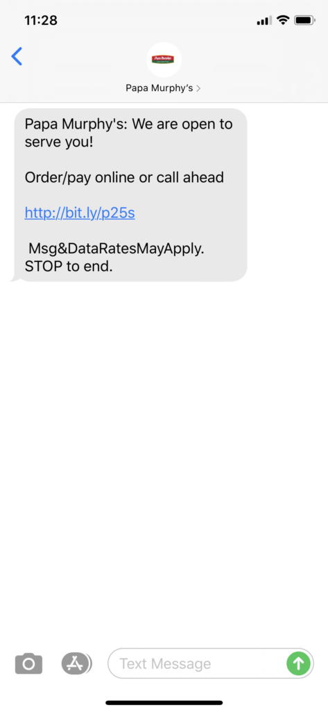 Papa Murphy’s Text Message Marketing Example - 03.30.2020