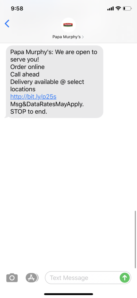 Papa Murphy’s Text Message Marketing Example - 04.13.2020