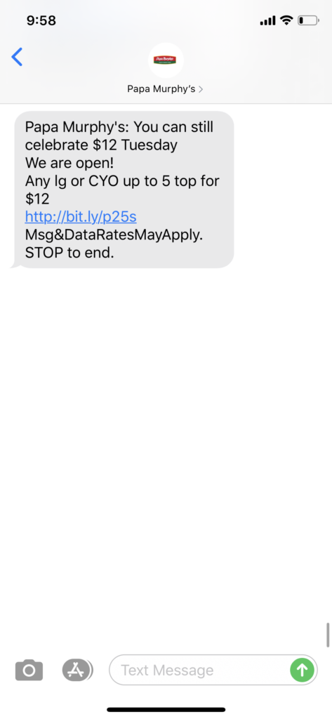 Papa Murphy’s Text Message Marketing Example - 04.14.2020