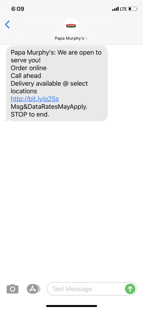 Papa Murphy’s Text Message Marketing Example - 04.27.2020