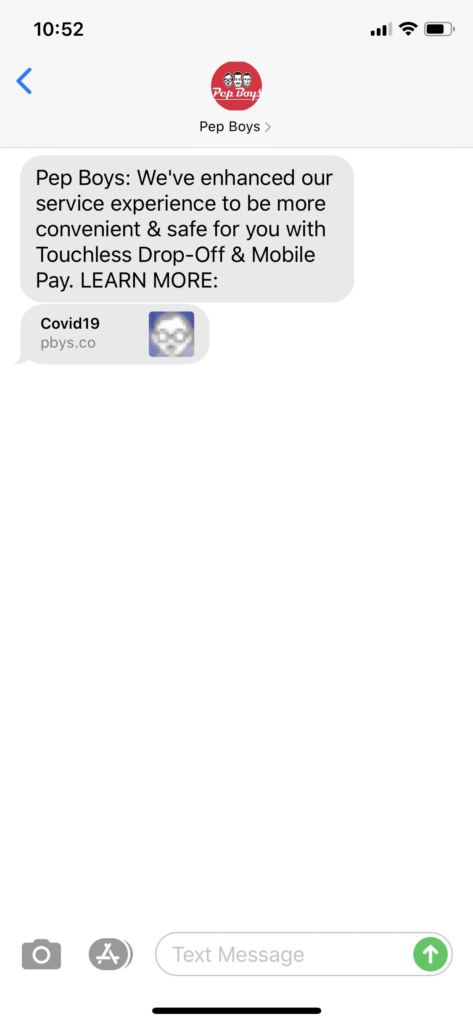 Pep Boys Text Message Marketing Example - 04.17.2020