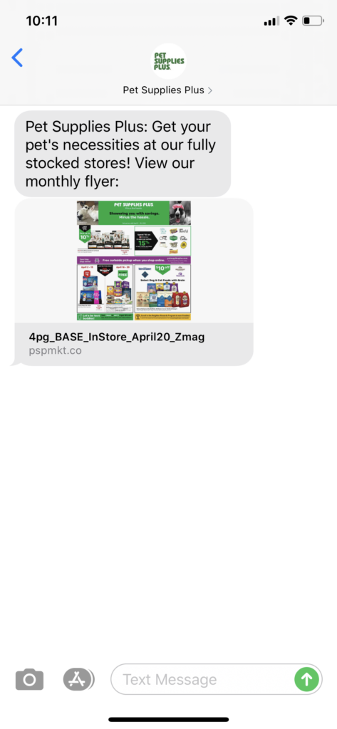 Pet Supplies Plus Text Message Marketing Example - 04.02.2020