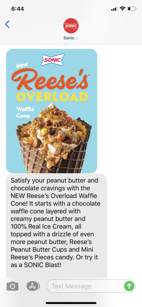 Sonic Text Message Marketing Example - 03.02.2020