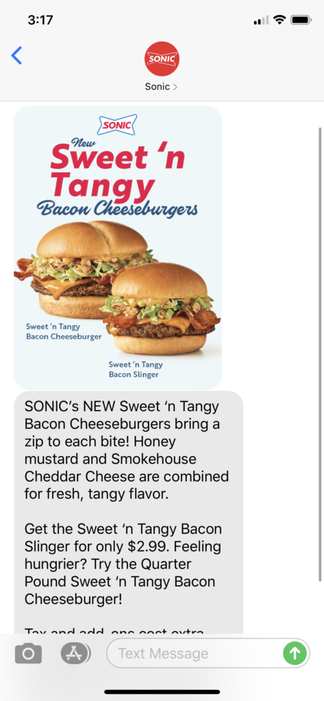 Sonic Text Message Marketing Example - 04.02.2020