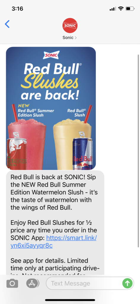 Sonic Text Message Marketing Example - 04.20.2020