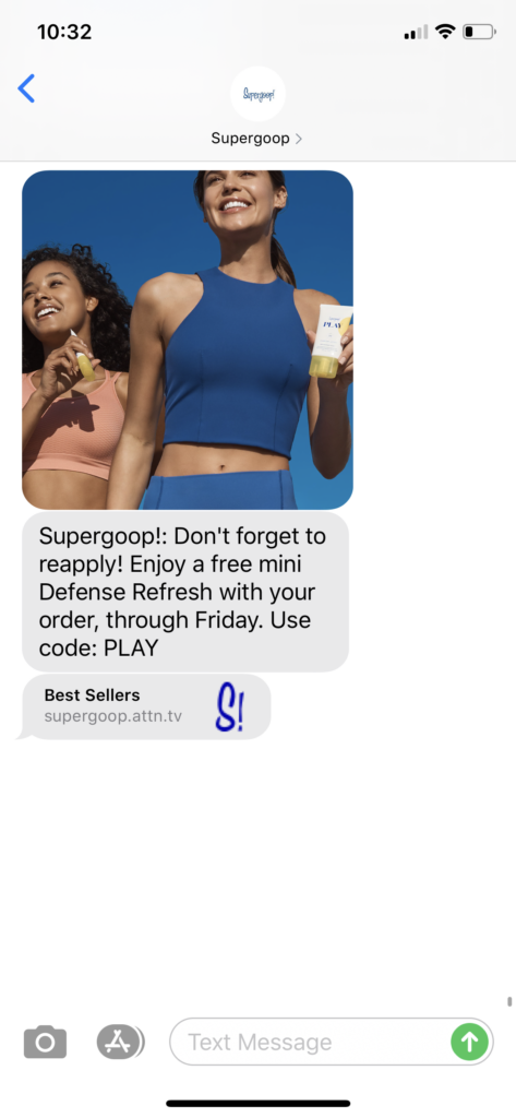 Supergoop Text Message Marketing Example - 03.09.2020