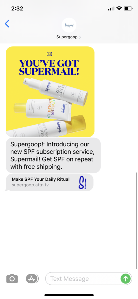 Supergoop Text Message Marketing Example - 03.25.2020